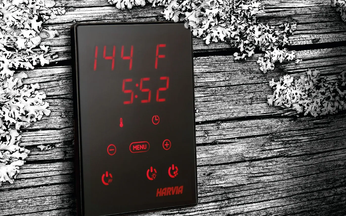 Harvia Xenio CX30 Wi-Fi Sauna Control (CX30-U1-U3-XW) — installed in a sauna