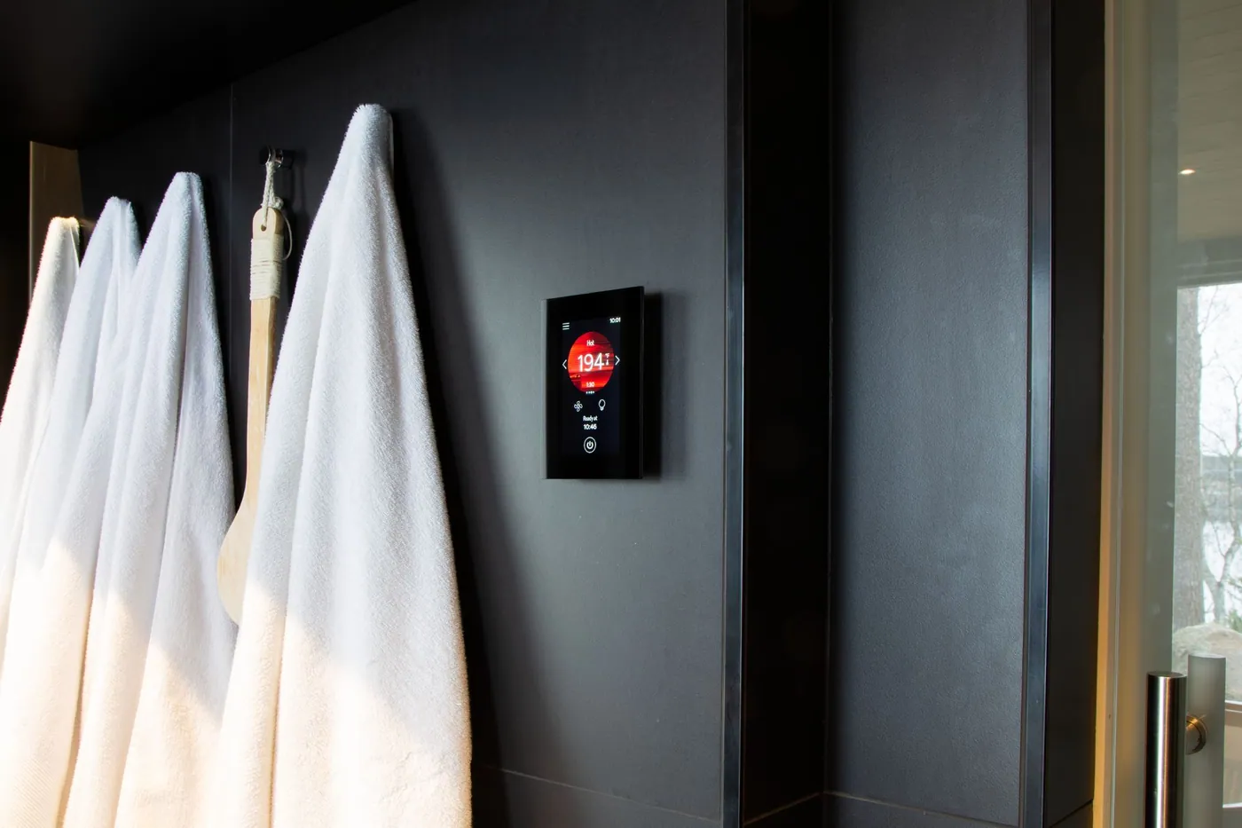 Harvia Fenix FX45 Smart Wi-Fi Sauna Control (FX45-U1-U3-XC) — installed in a sauna