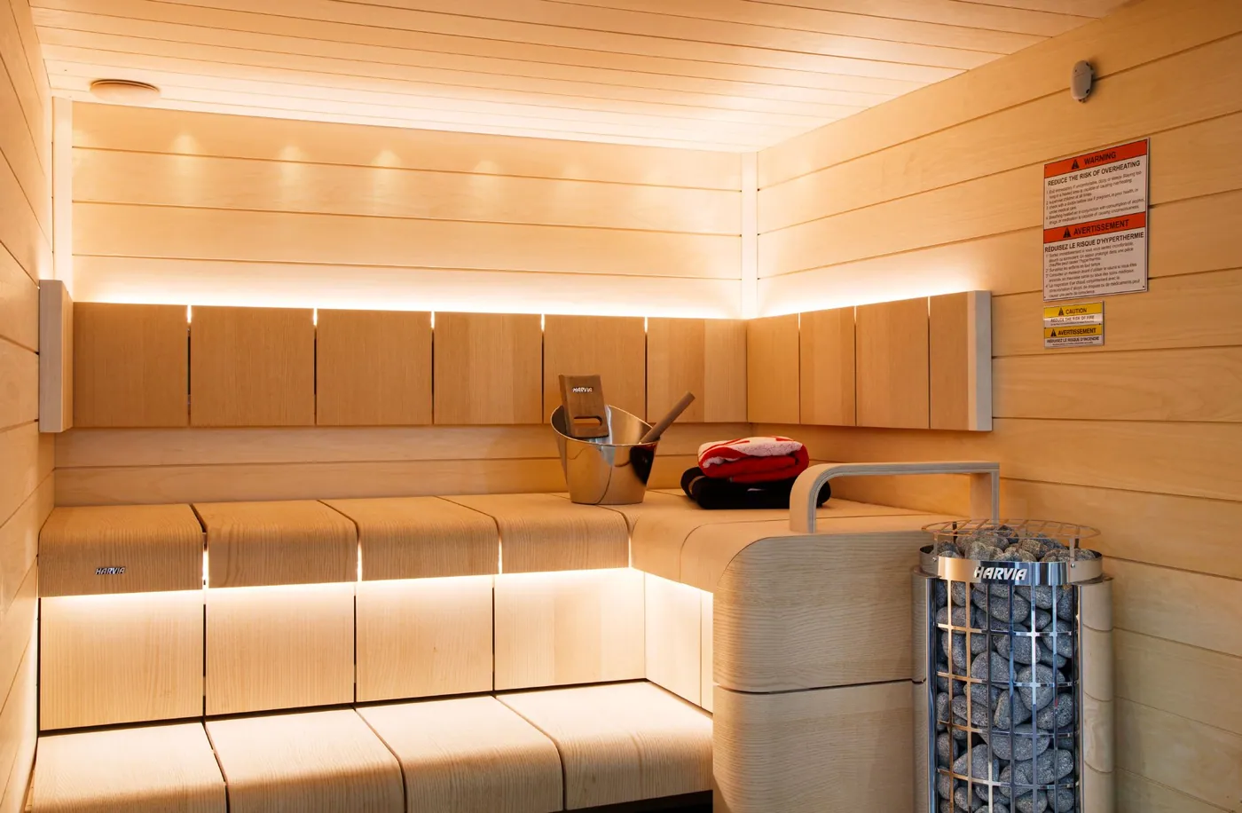 Harvia Cilindro Electric Sauna Heater, 6 kW · Built-in controls — installed in a sauna