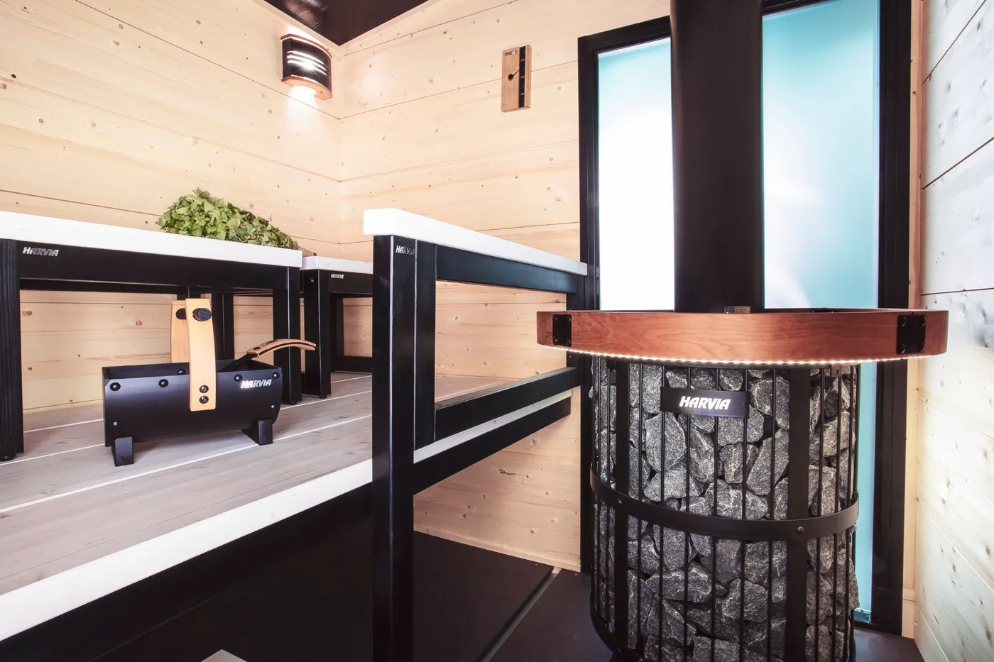 Harvia Legend Wood-Burning Sauna Stove, 240 Duo — installed in a sauna