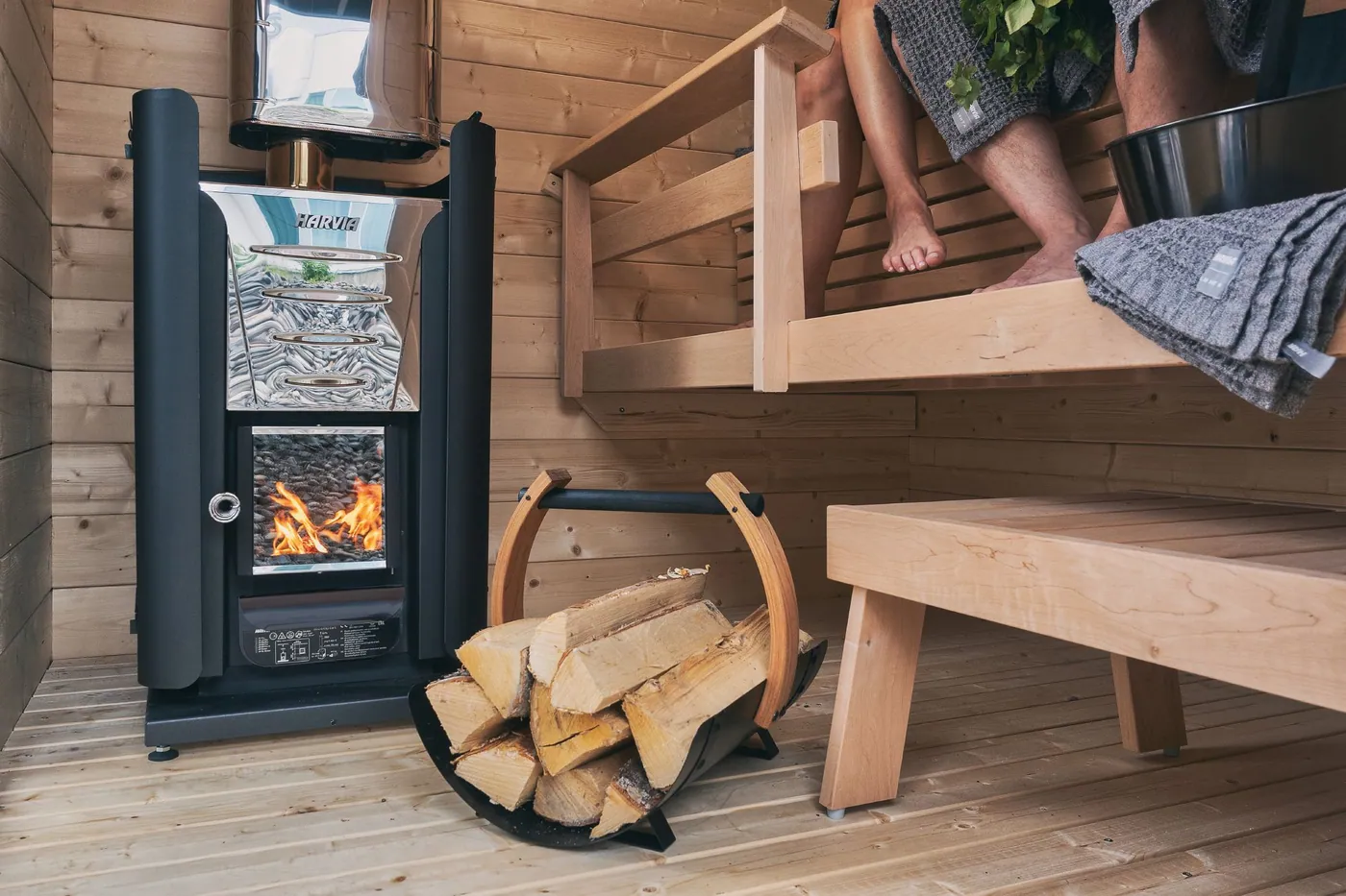 Harvia Pro 20 Wood-Burning Sauna Stove — installed in a sauna