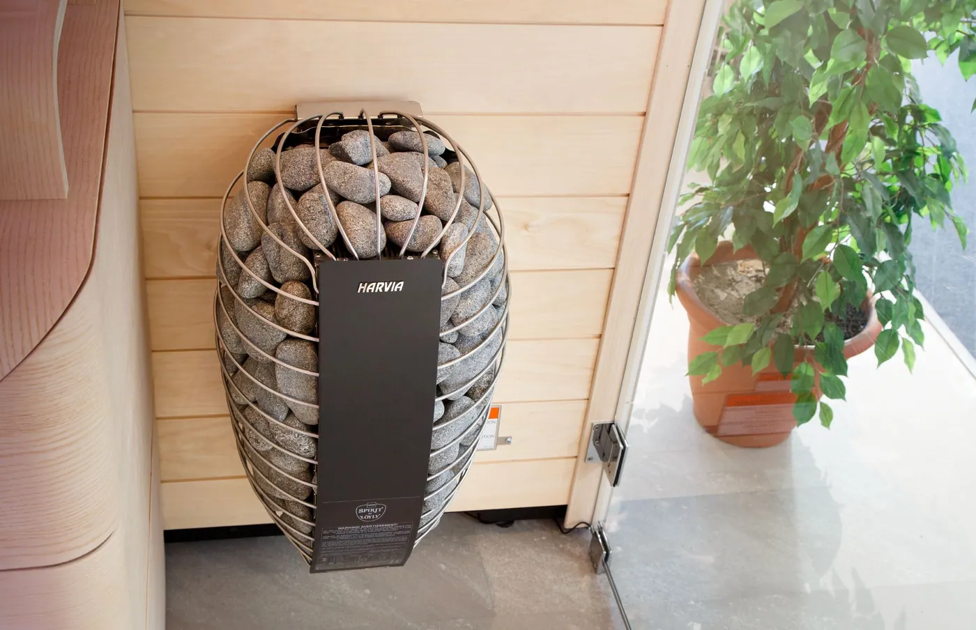 Harvia Spirit Electric Sauna Heater — installed in a sauna