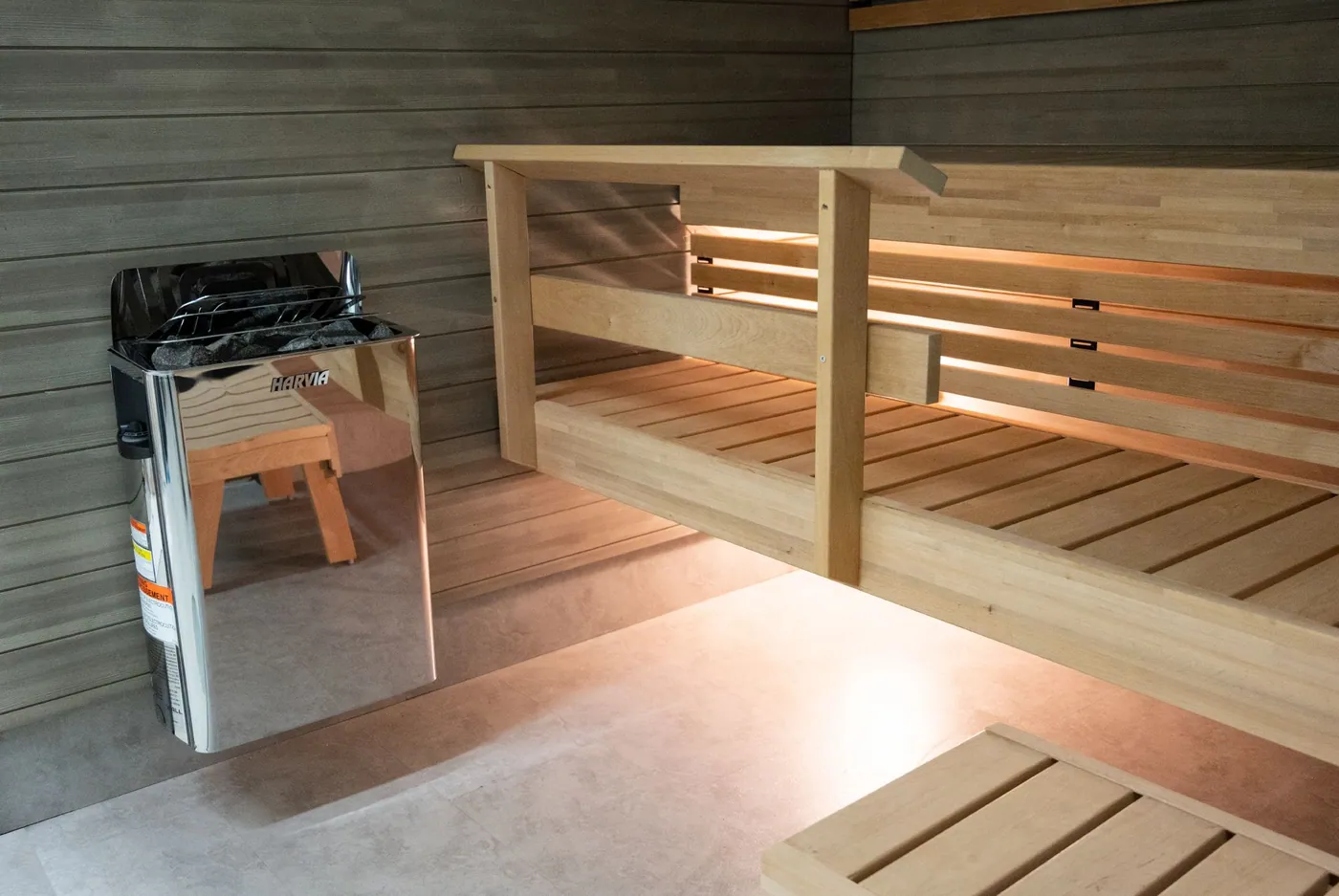 Harvia The Wall Electric Sauna Heater — installed in a sauna
