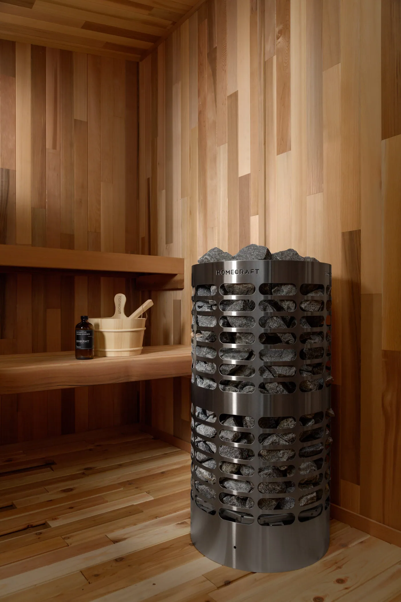 Homecraft Apex Electric Sauna Heater — installed in a sauna