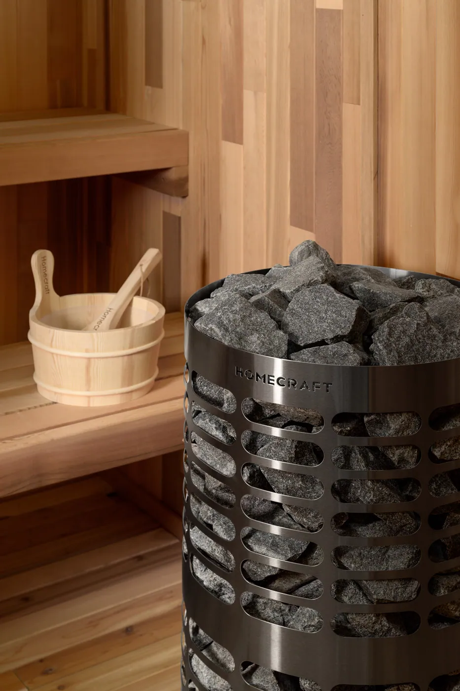 Homecraft Apex Electric Sauna Heater — installed in a sauna