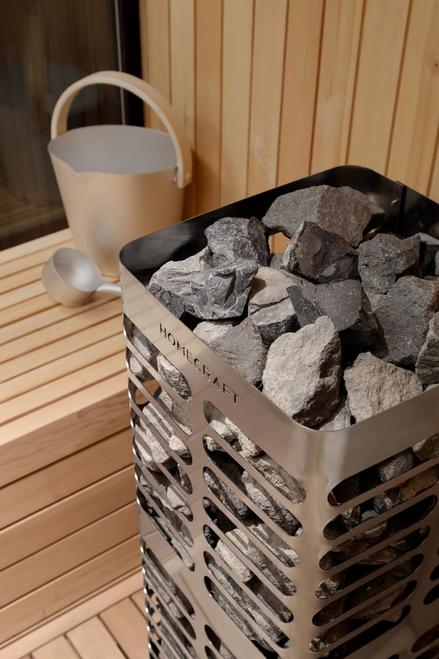 Homecraft Revive Electric Sauna Heater — installed in a sauna