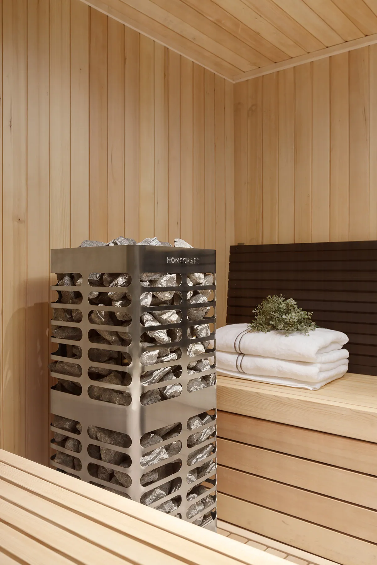 Homecraft Revive Electric Sauna Heater — installed in a sauna