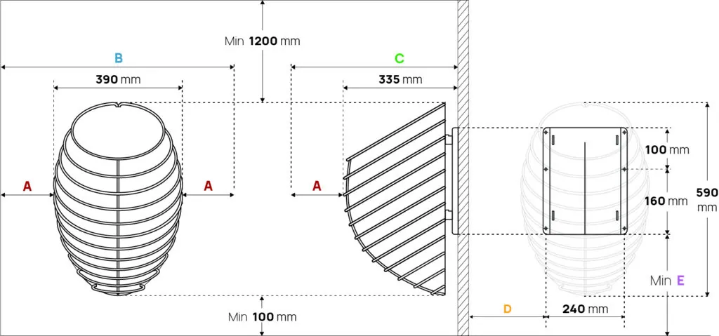 HUUM DROP Electric Sauna Heater — dimensions diagram