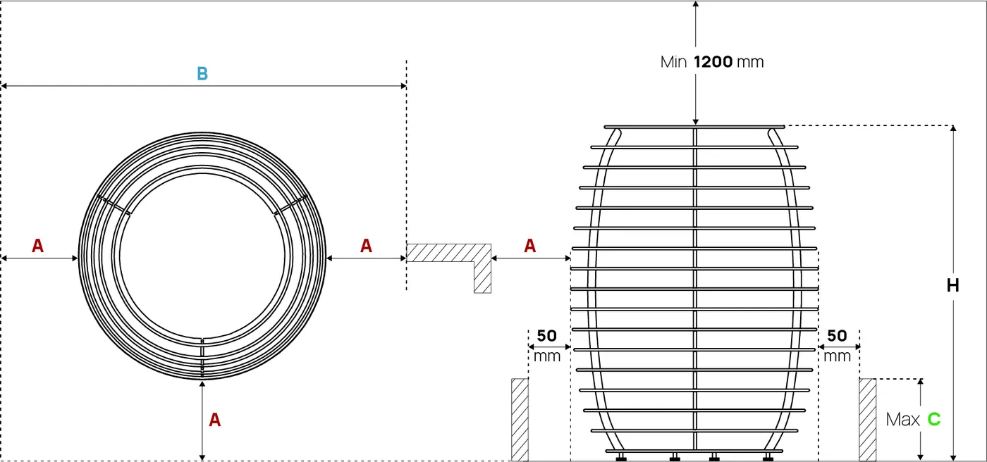 HUUM HIVE Electric Sauna Heater — dimensions diagram