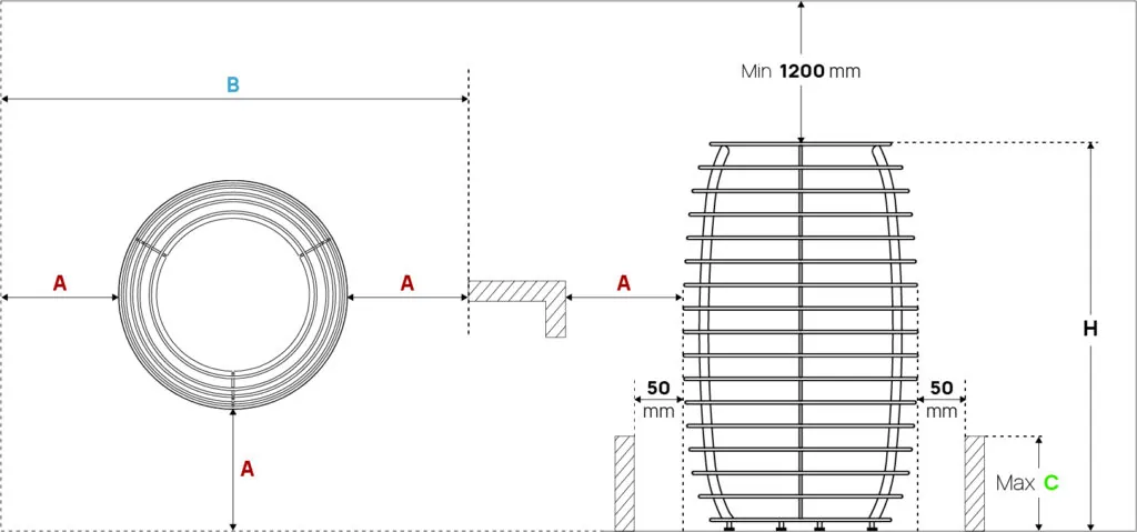 HUUM HIVE Mini Electric Sauna Heater — dimensions diagram