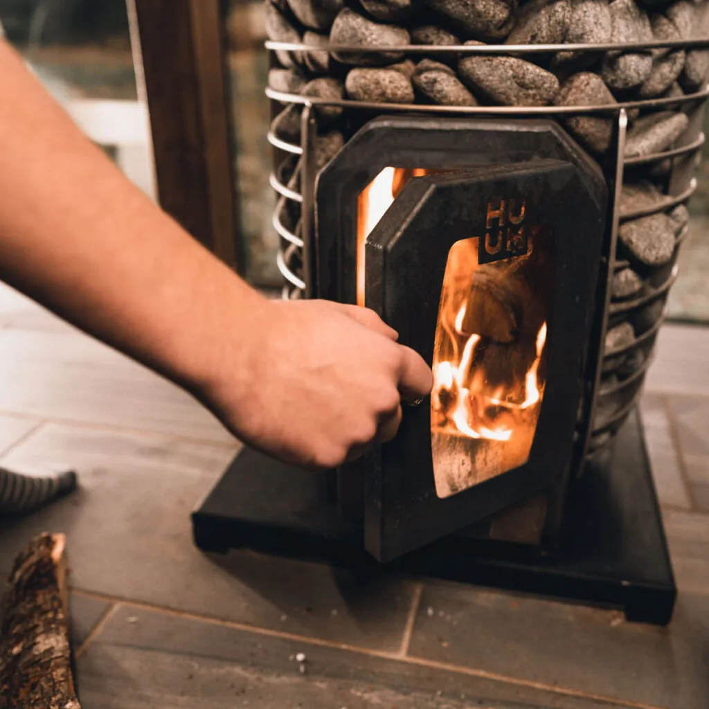 HUUM HIVE Wood-Burning Sauna Stove — installed in a sauna
