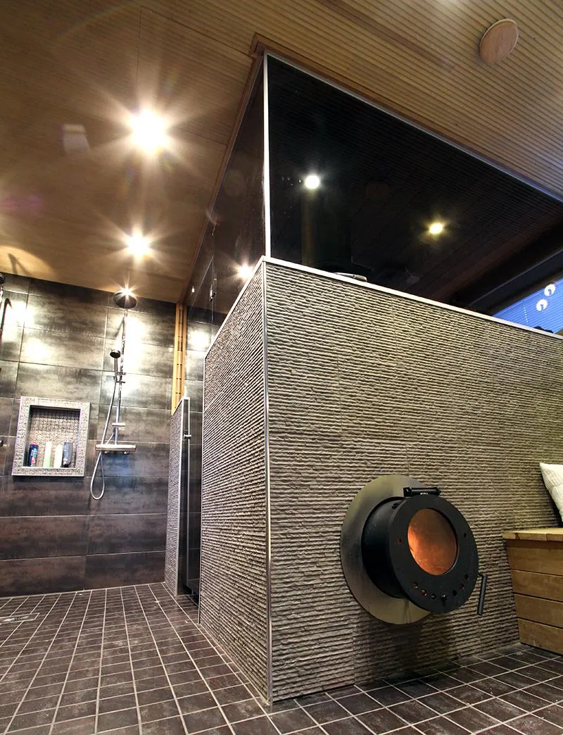 IKI SL Wood-Burning Sauna Stove — installed in a sauna