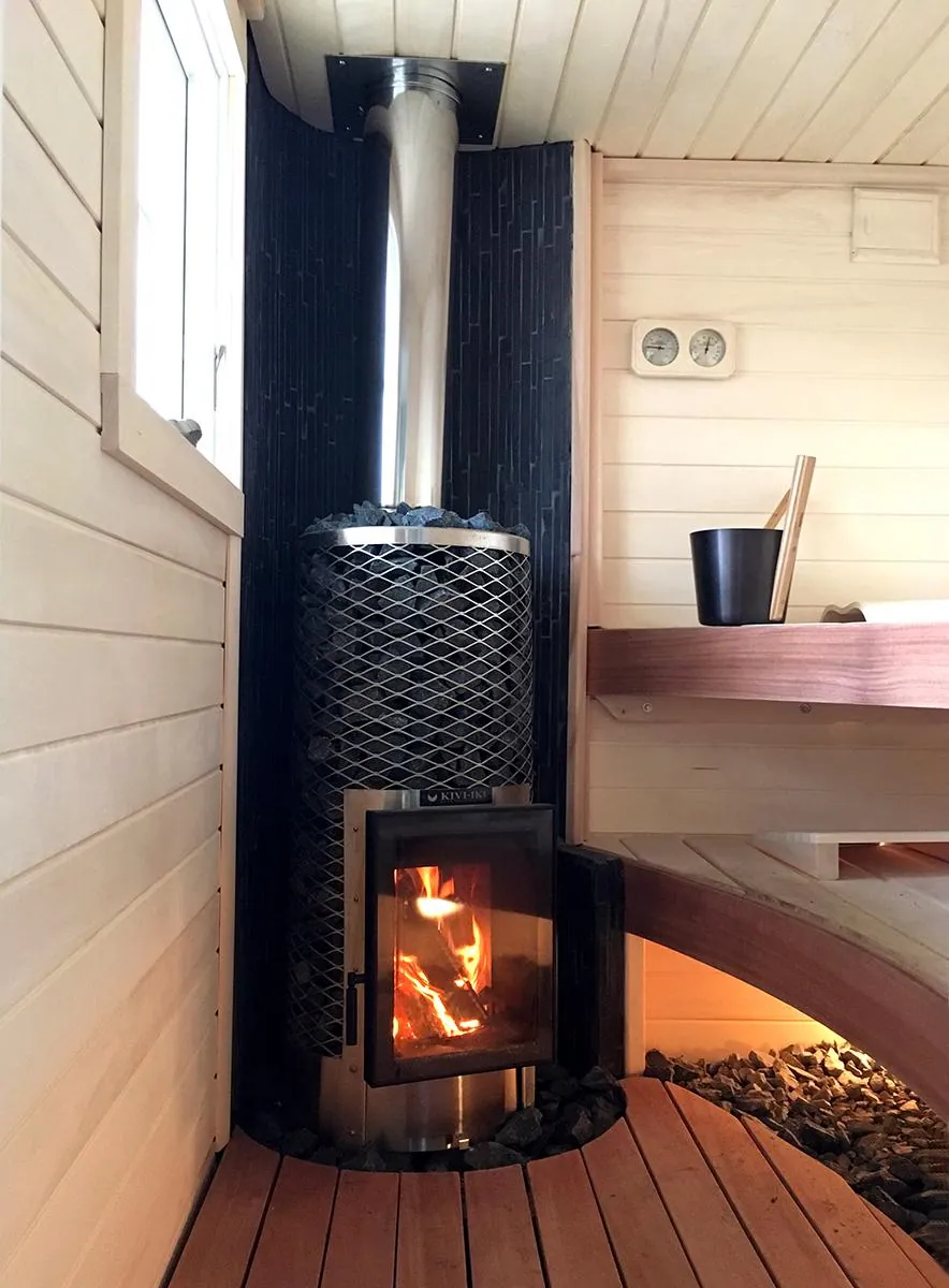KIVI-IKI Wood-Burning Sauna Stove — installed in a sauna