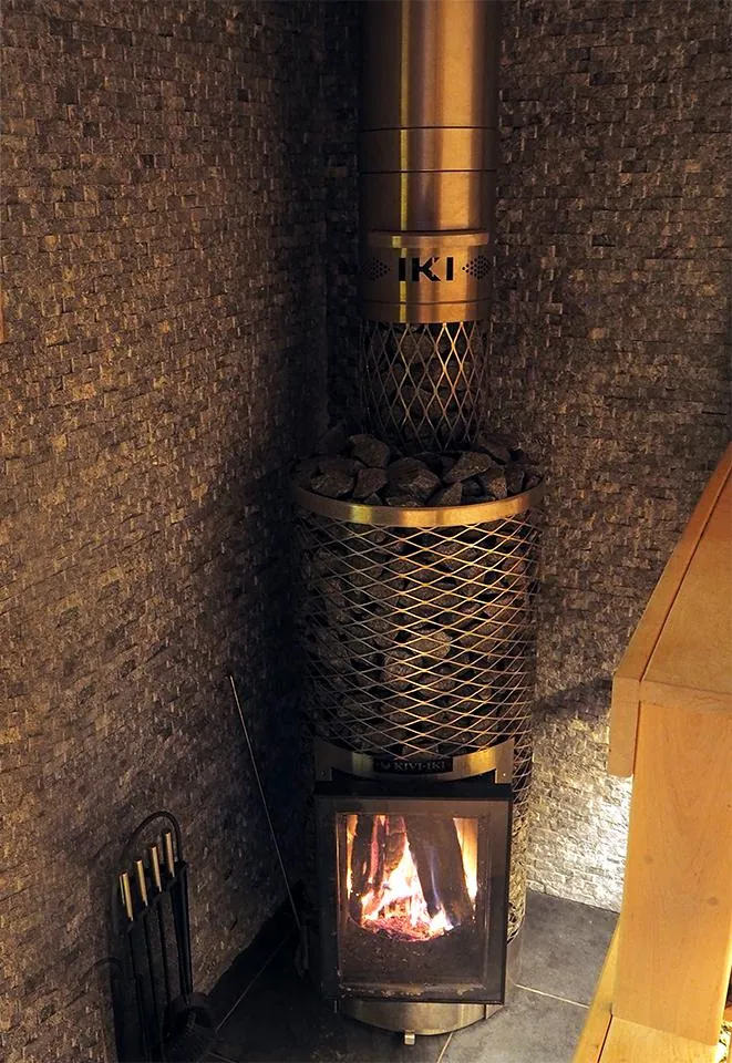 KIVI-IKI Wood-Burning Sauna Stove — installed in a sauna