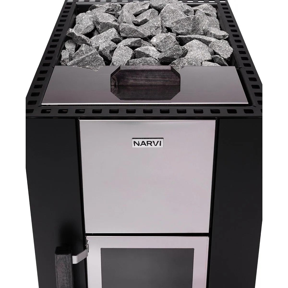 Narvi Kuru Wood-Burning Sauna Stove, 20 VSE (water tank) — installed in a sauna