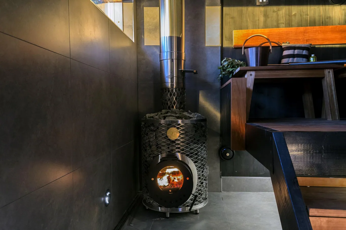 Original-IKI Wood-Burning Sauna Stove — installed in a sauna