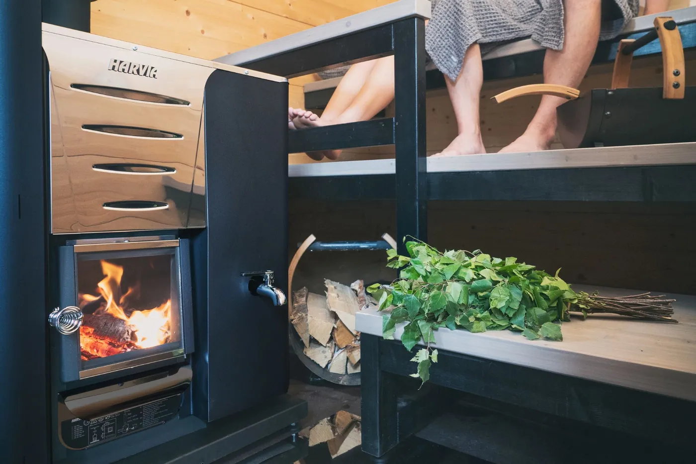 Harvia WL110 Protective Bedding 560 x 636 mm — installed in a sauna