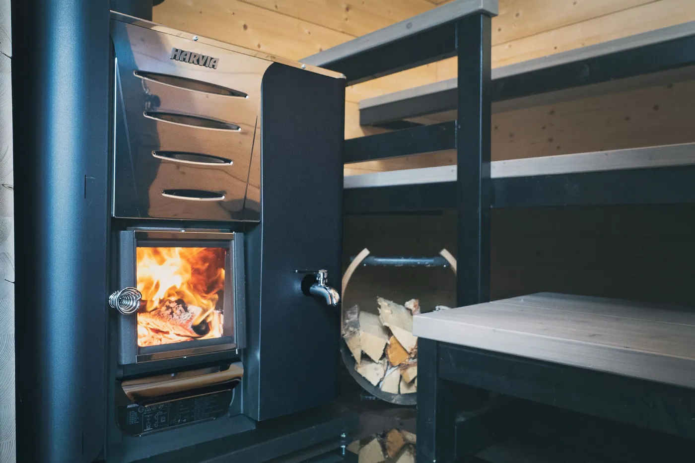 Harvia WL110 Protective Bedding 560 x 636 mm — installed in a sauna
