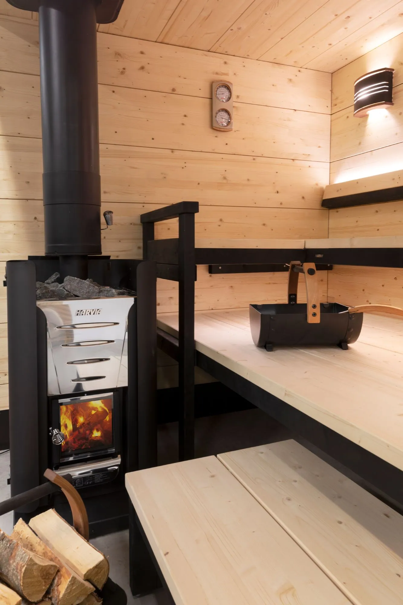 Harvia WL550 Protective Shield — installed in a sauna