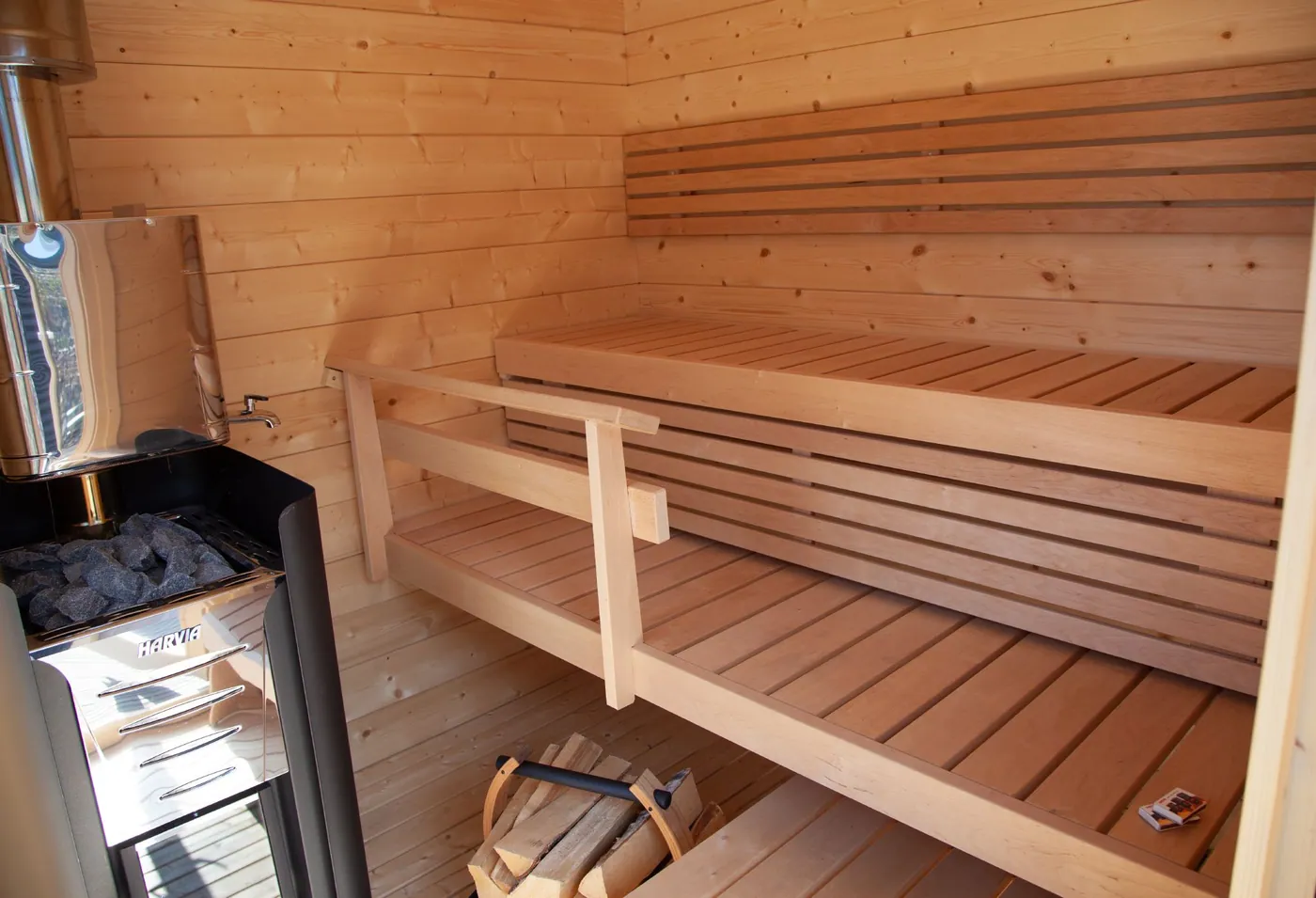 Harvia WL550 Protective Shield — installed in a sauna