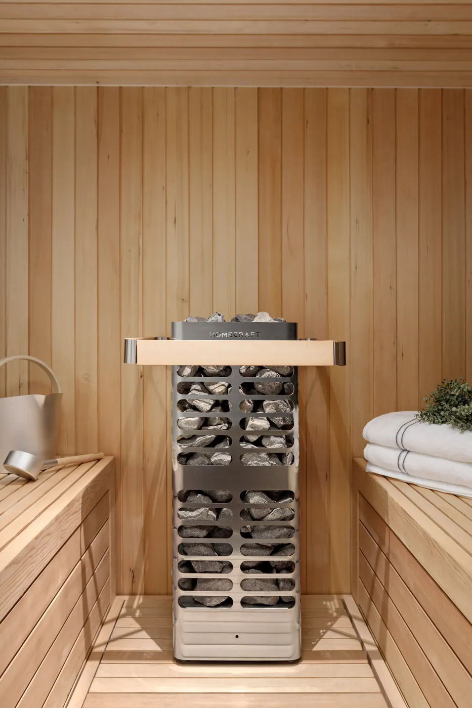 Homecraft Revive Heater Guard — installed in a sauna