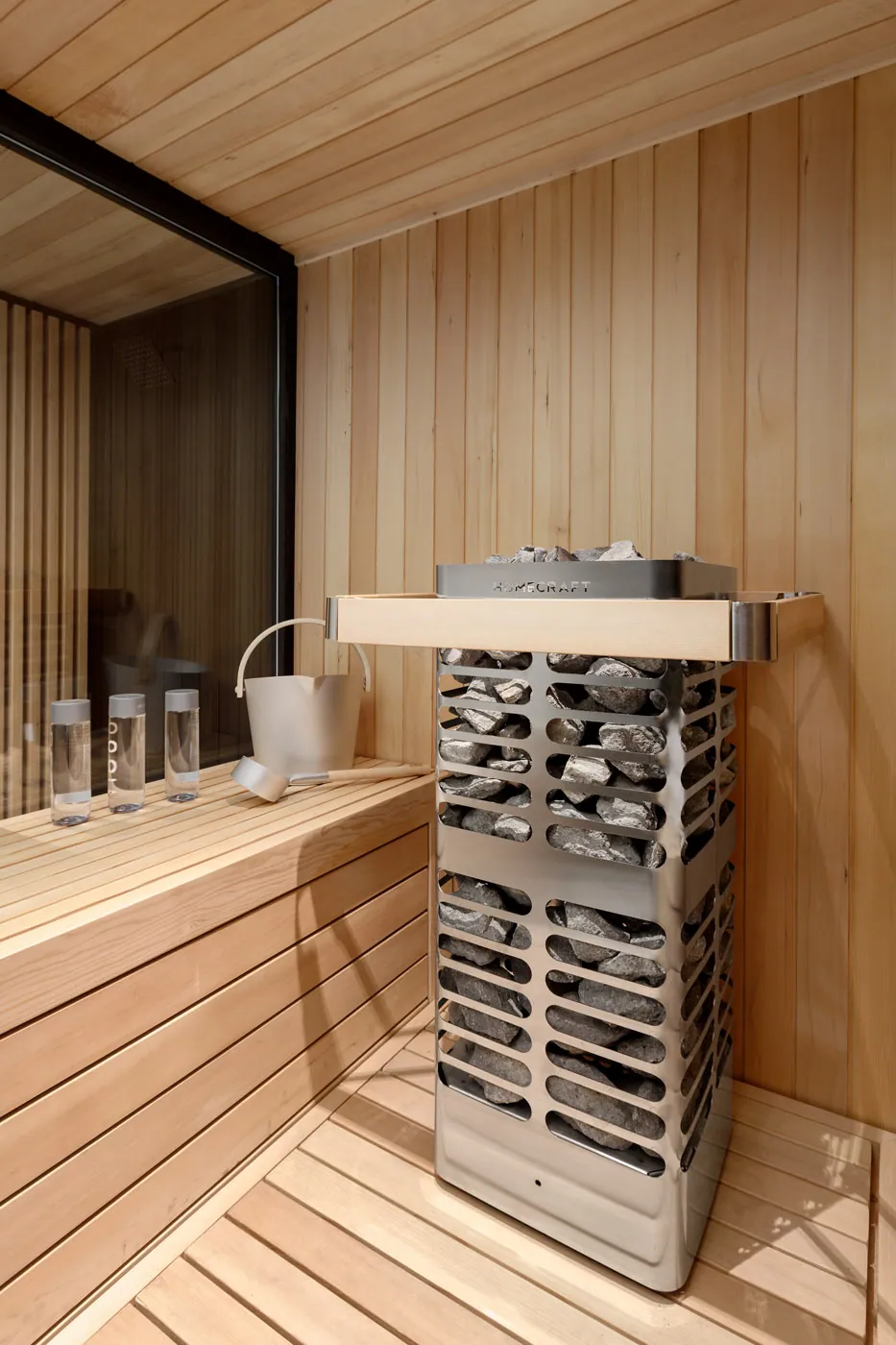 Homecraft Revive Heater Guard — installed in a sauna