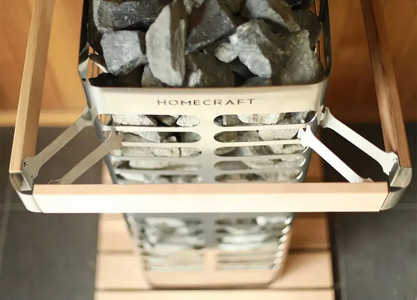 Homecraft Revive Heater Guard — installed in a sauna